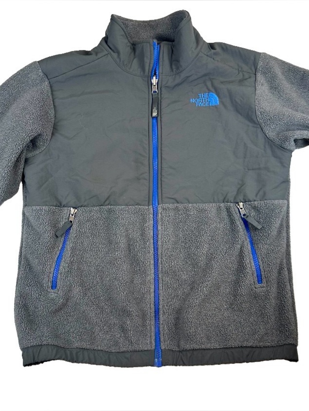 Boys North Face Fleece Jacket Large Gray Full Zip Denali